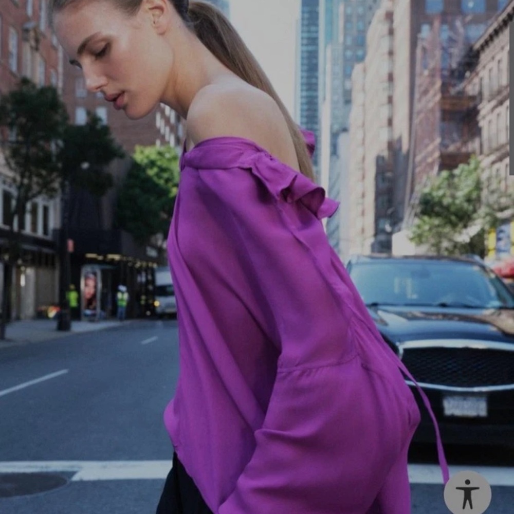 Zara Ruffled Oversized Shirt,  Purple Size XS-S